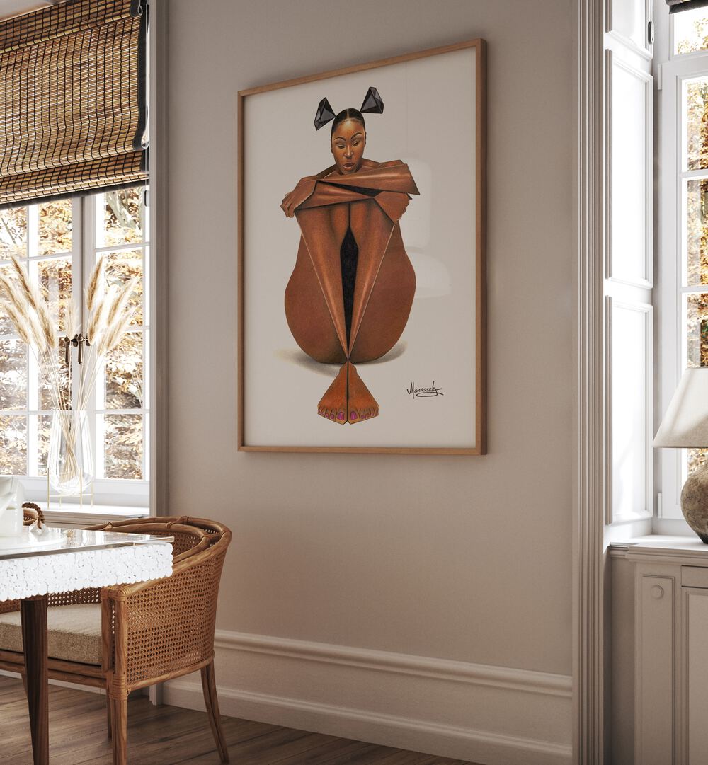 Elegant BLACKDIAMOND, PORTRAITS artwork featuring a striking figure in a modern setting, perfect for sophisticated decor.