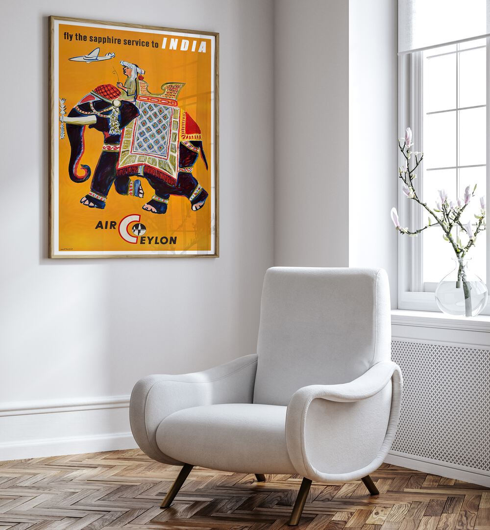 Brightly colored AIR CEYLON Vintage Travel Posters featuring an elephant, perfect for adding nostalgia to your decor.