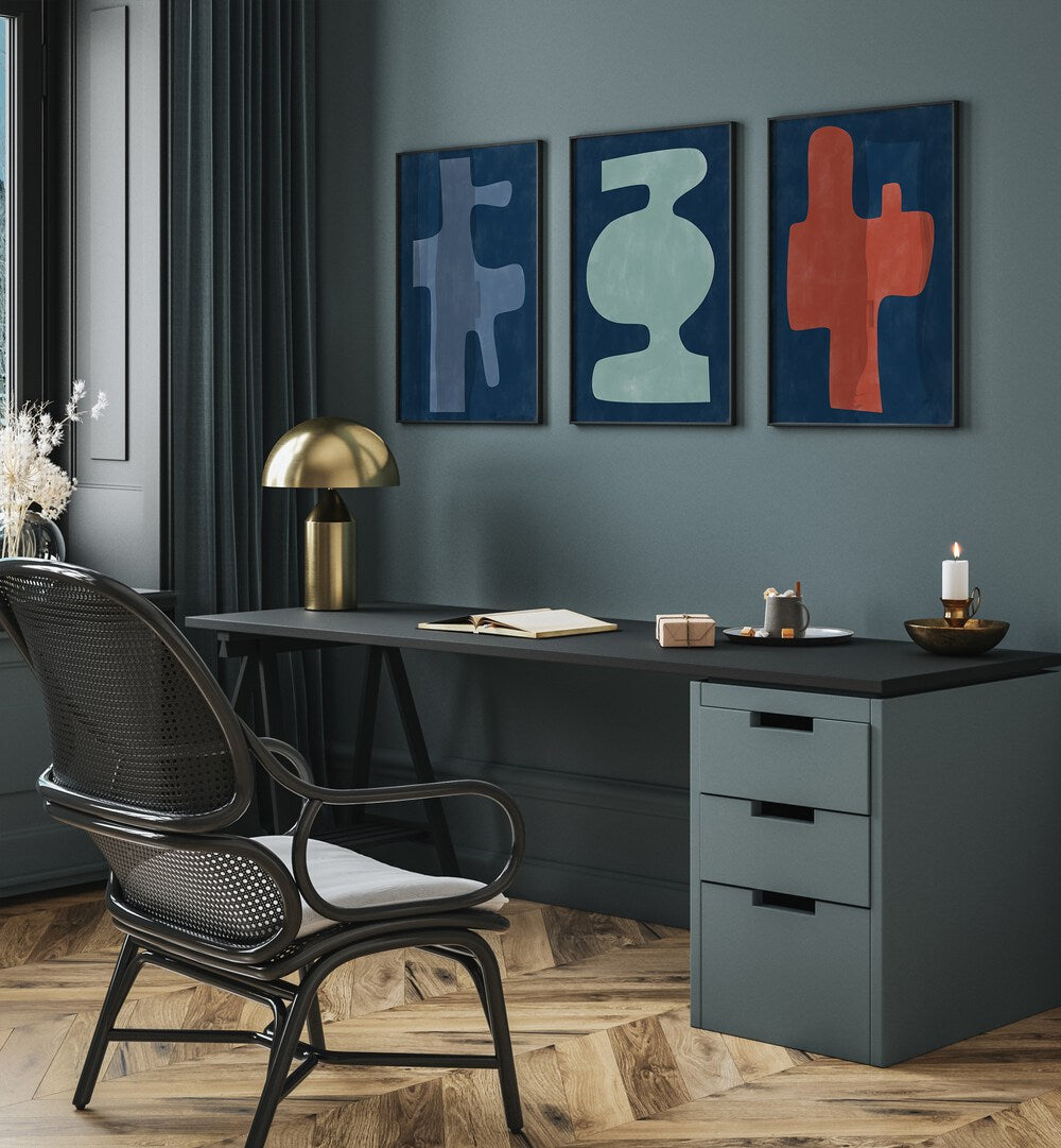 Brighten your space with the SCARLET HARMONY TRIO SET, SET OF 3 PAINTINGS, showcasing bold colors and modern design.