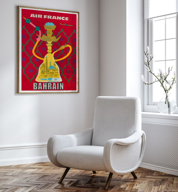 Elegant AIR FRANCE Vintage Travel Posters showcasing Bahrain, capturing the golden age of aviation art.