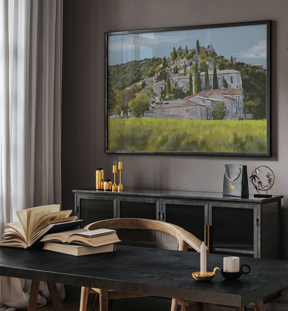 Stylish interior featuring A YESA Landscape Paintings above a modern table, perfect for enhancing any space.