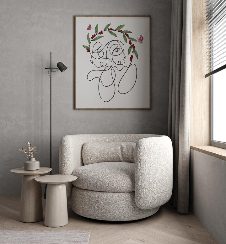 Elegant BLOSSOMING CONNECTION, LINE ART PAINTINGS enhance contemporary décor, perfect for sparking conversations.