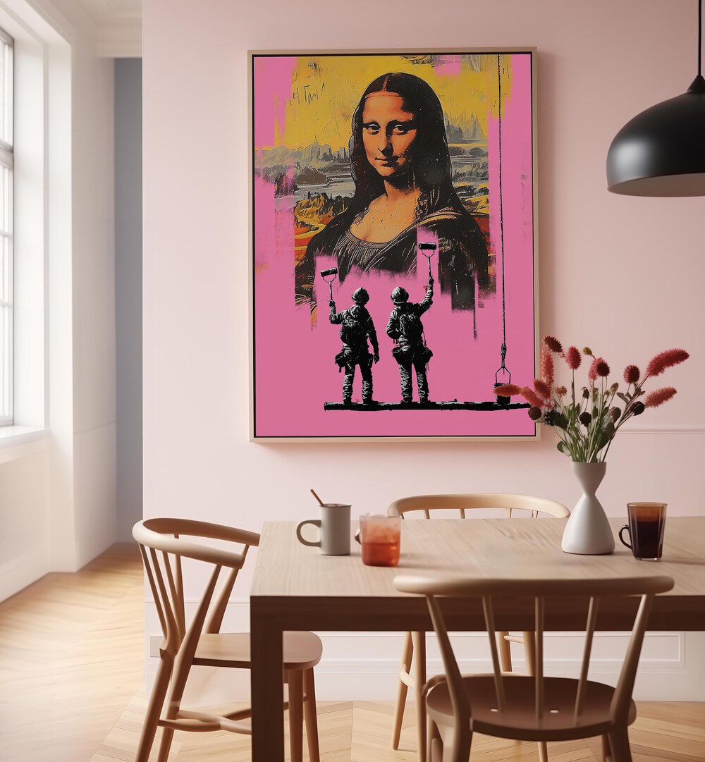 Vibrant PINK MONALISA, POP ART PAINTINGS by DIKHOTOMY adds contemporary flair to any space with classic charm.