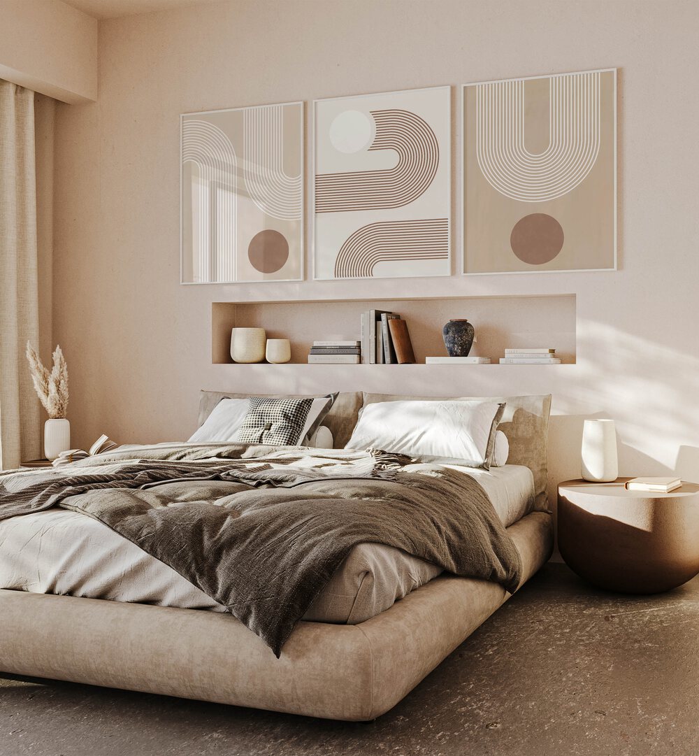 Transform your space with the ETHEREAL CURVES SET, SET OF 3 PAINTINGS, showcasing elegant abstract curves and tranquility.