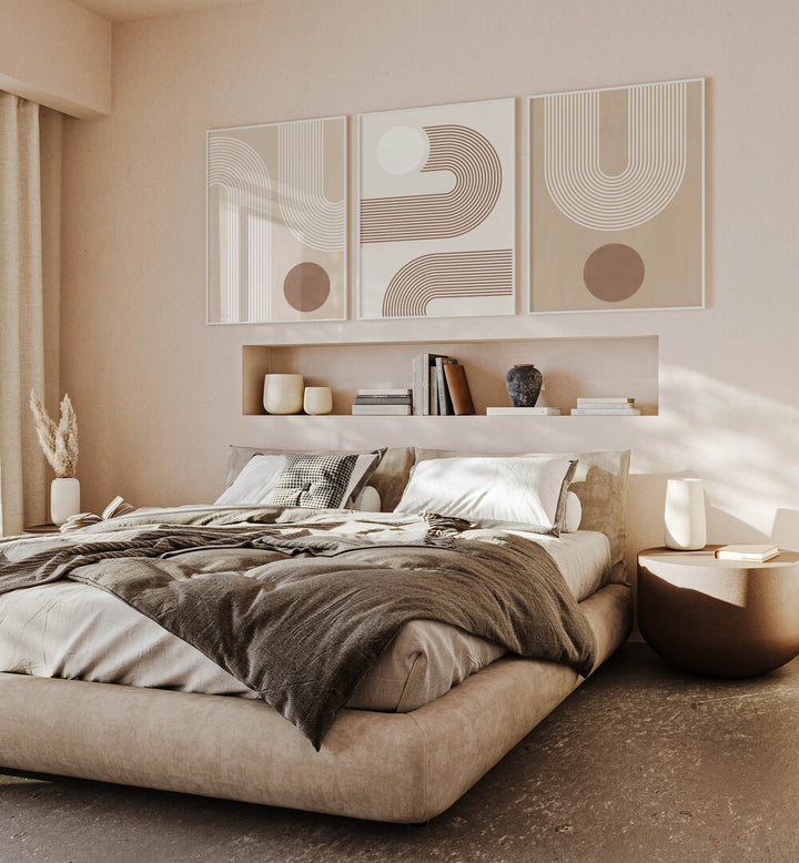 Transform your space with the ETHEREAL CURVES SET, SET OF 3 PAINTINGS, showcasing elegant abstract curves and tranquility.