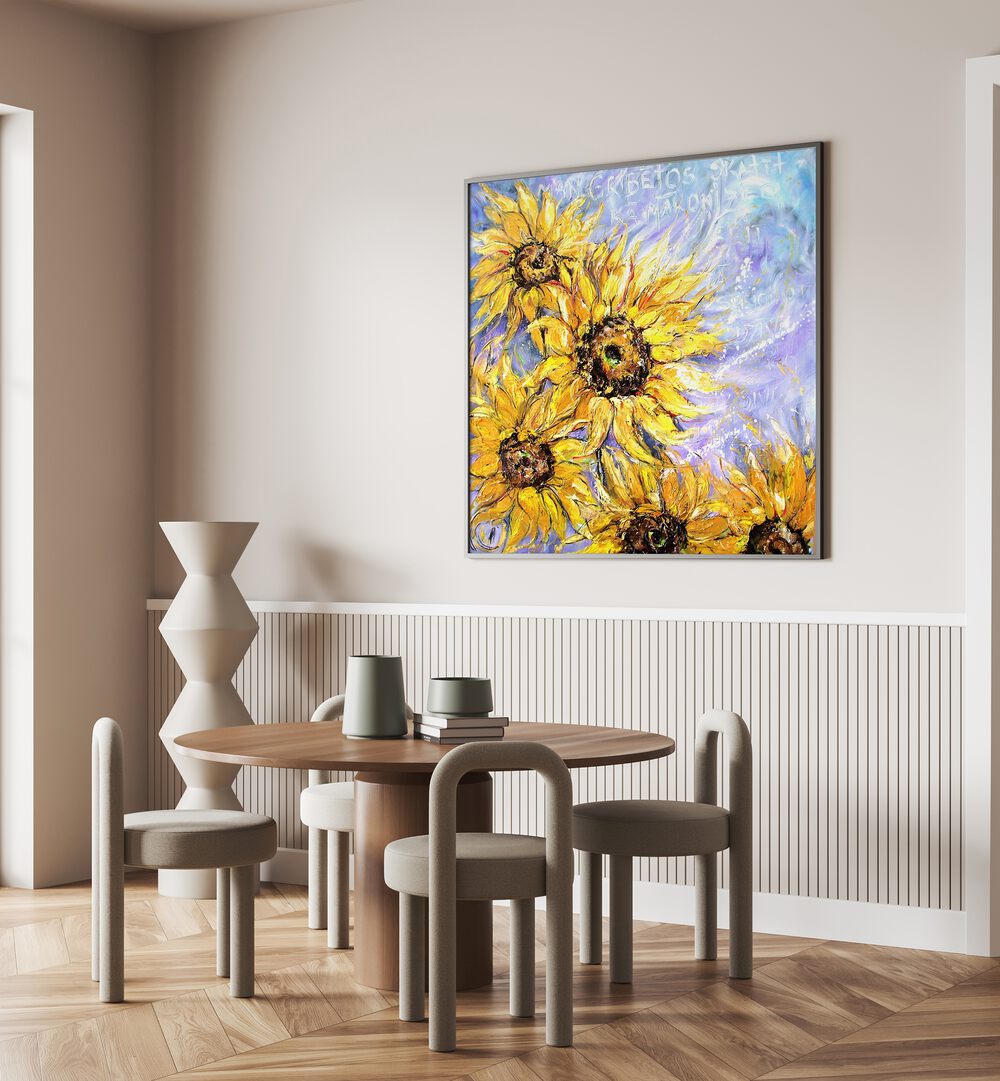 Bright and cheerful SUNFLOWERS 2, FLORAL FLOWER PAINTINGS bringing vibrant energy to any space. Perfect for home decor.