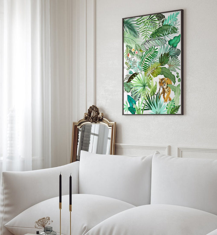 JUNGLE TIGER IV , FLORAL FLOWER PAINTINGS