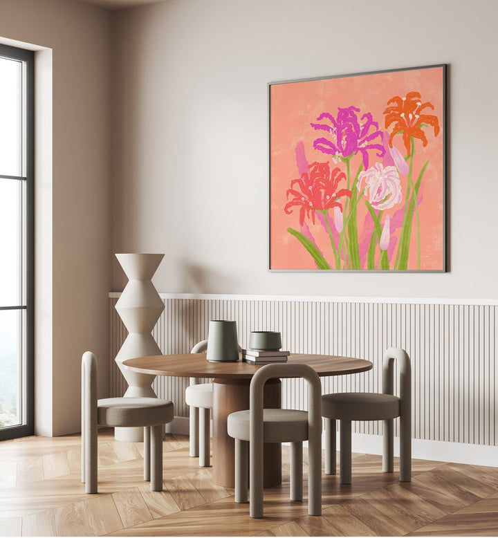 Bright and vibrant RADIANT NERINES FLOWERS, FLORAL FLOWER PAINTINGS enhance modern home decor with elegance.