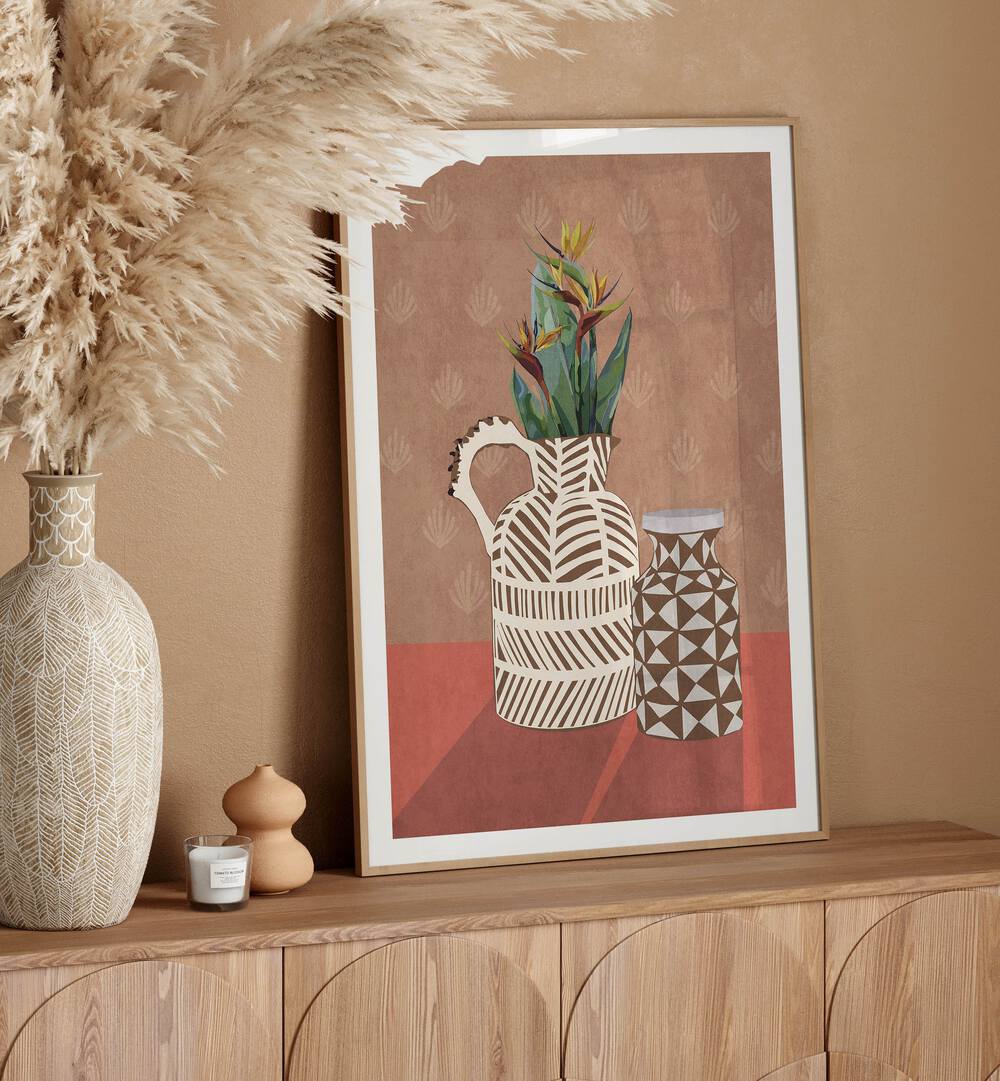 Decorate your space with FLOWER VASE IV, BOHO ART PAINTINGS, showcasing vibrant colors and modern elegance by Emel Tunaboylu.
