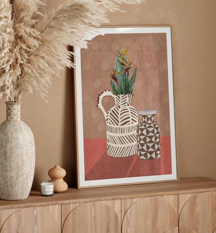 Decorate your space with FLOWER VASE IV, BOHO ART PAINTINGS, showcasing vibrant colors and modern elegance by Emel Tunaboylu.