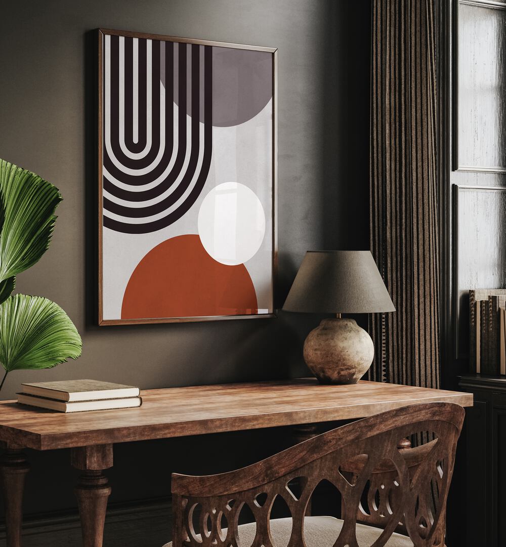 Stylish interior featuring LINES AND CIRCLES XII, BOHO ART PAINTINGS, enhancing creativity in any space.