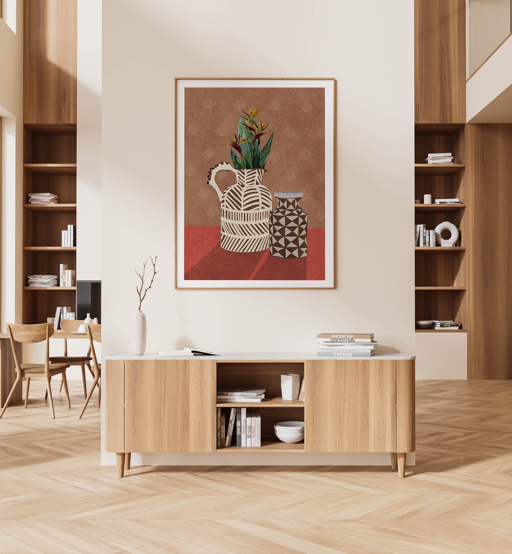 Bright and elegant FLOWER VASE IV, BOHO ART PAINTINGS by Emel Tunaboylu enhances modern spaces beautifully.