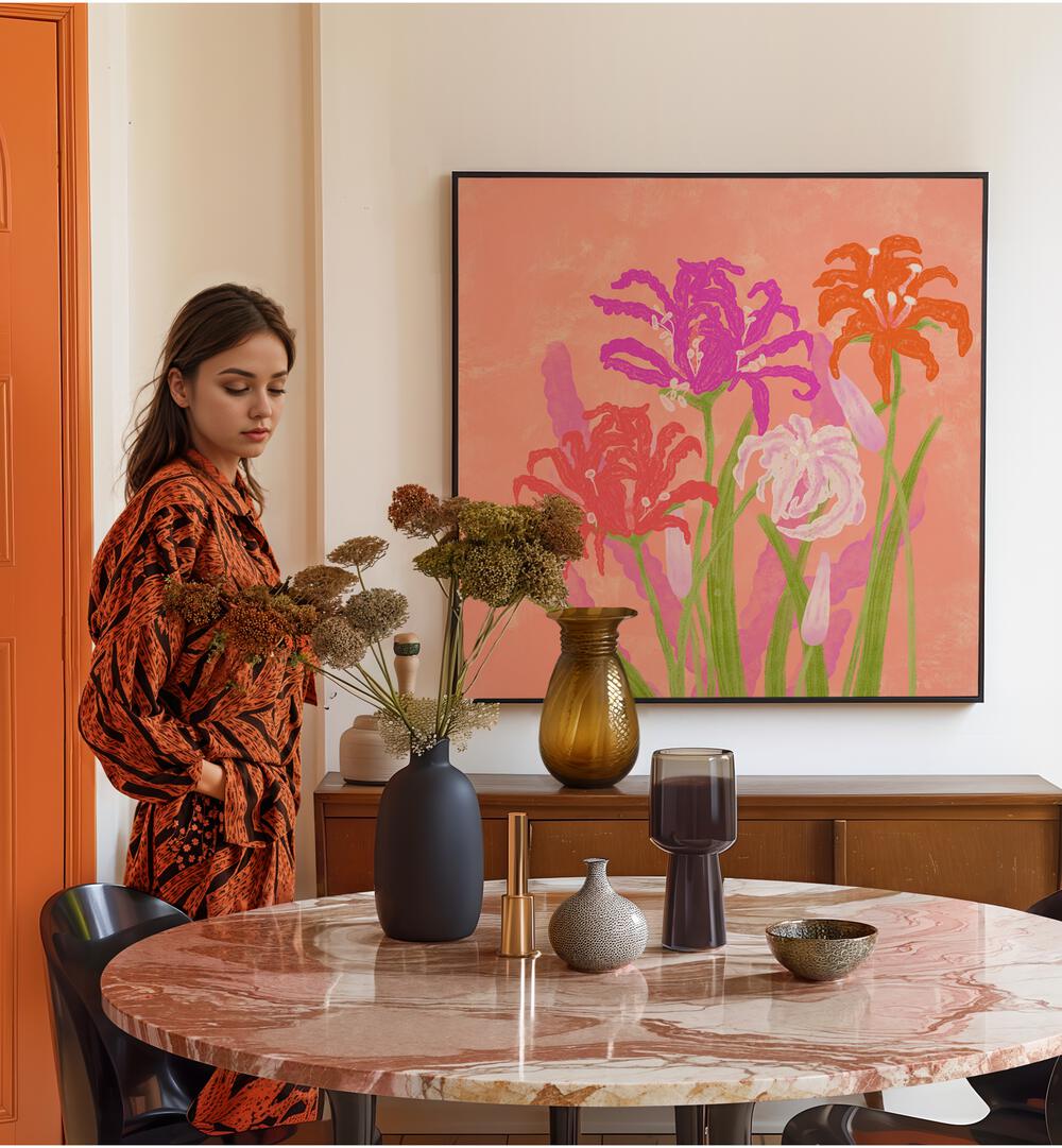 Radiant Nerines Flowers floral flower paintings brighten the space with vibrant hues and elegant design.