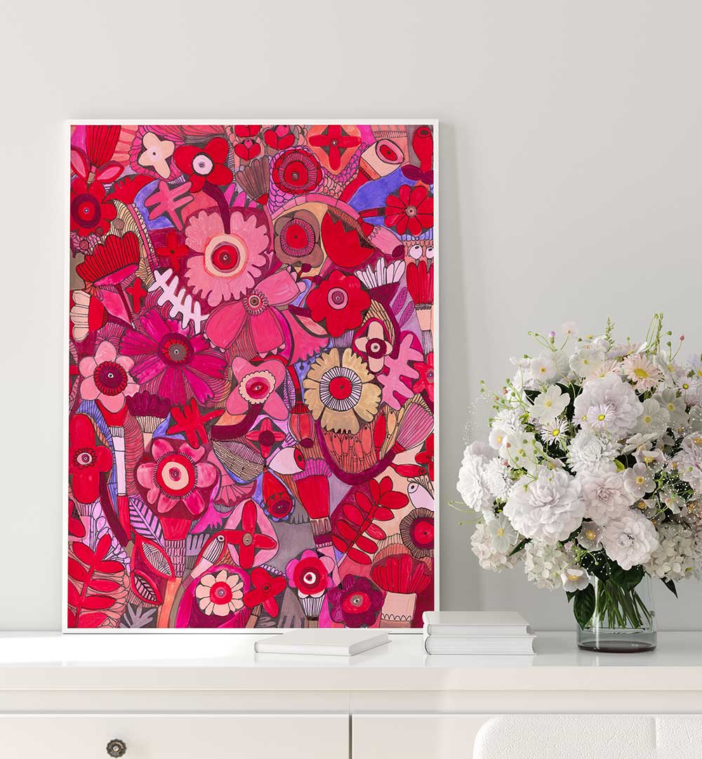 HOT PINK DELIGHT , FLORAL FLOWER PAINTINGS