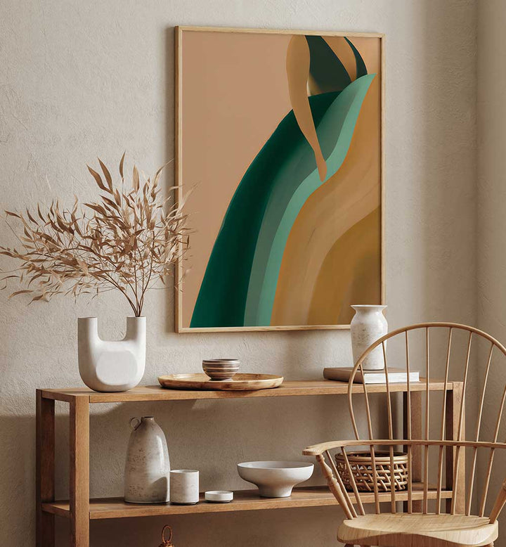 EARTHY DRESS , FASHION POSTERS showcasing a stylish abstract dress in natural tones, perfect for modern home decor.
