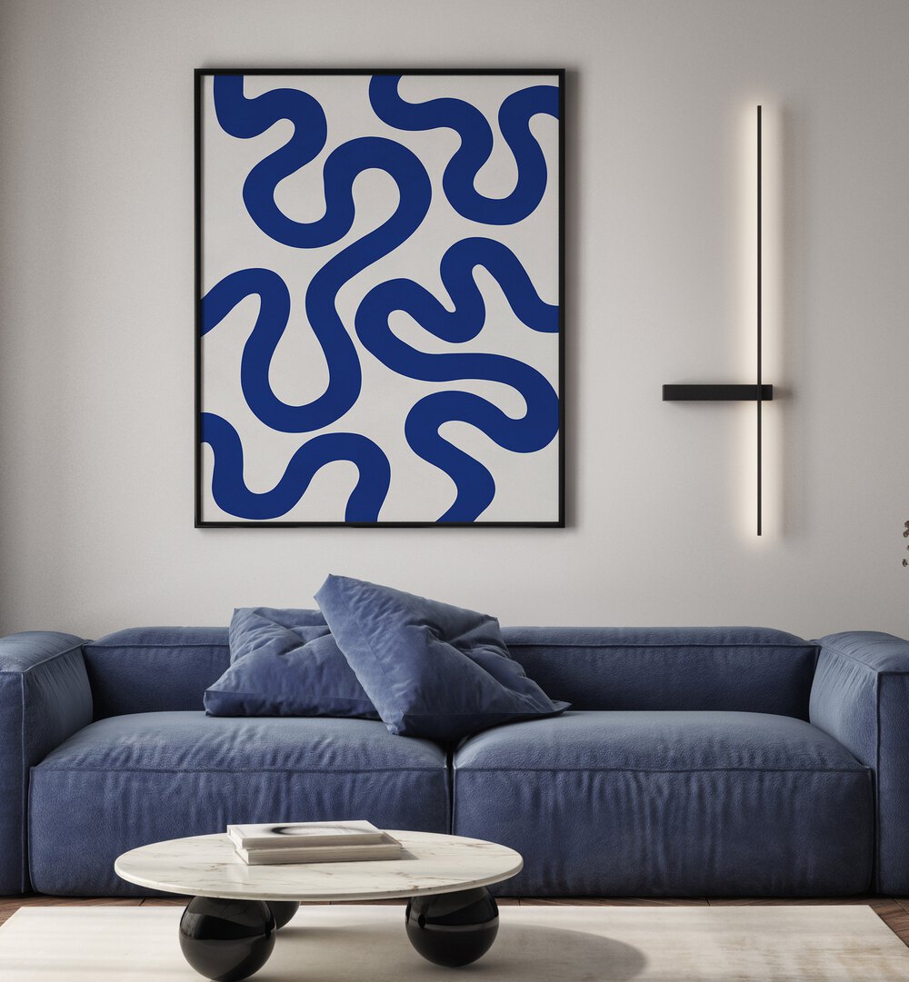 Stylish living room featuring UNDULATING CURVES IV, ABSTRACT PAINTINGS, enhancing modern decor with functional art.