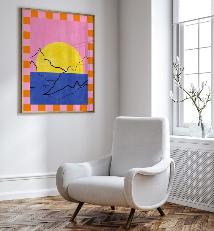 Vibrant DROWNING SUN, LANDSCAPE PAINTINGS by Elena Ristova enhancing a modern living space with colorful art.