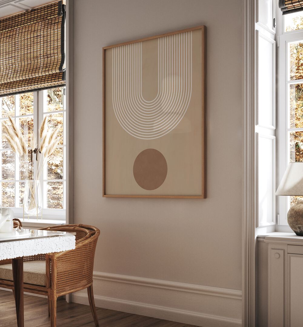 Elegant BEIGE ARC II, BOHO ART PAINTINGS in a cozy interior, enhancing style and functionality for your space.