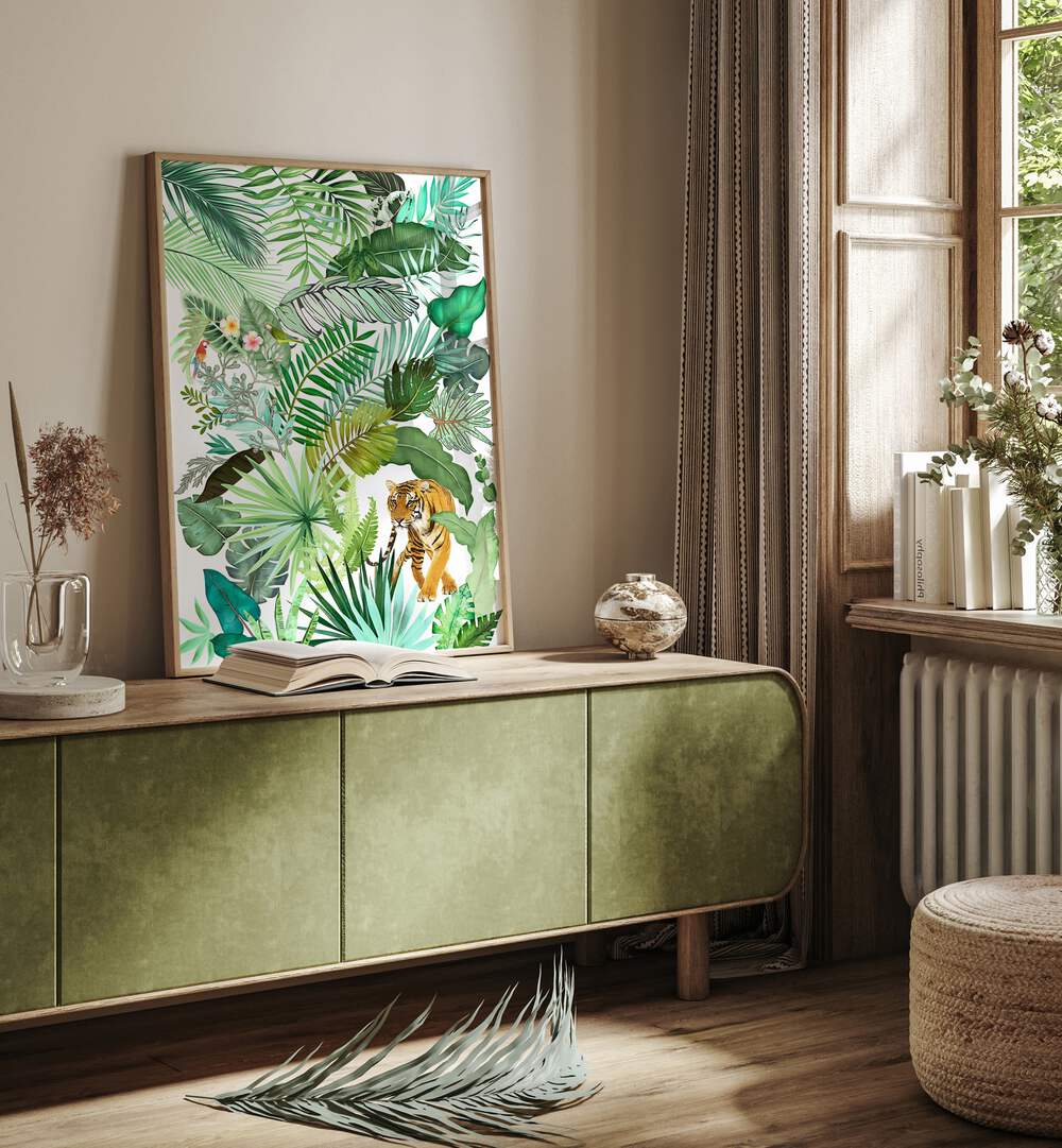 JUNGLE LEOPARD III , FLORAL FLOWER PAINTINGS