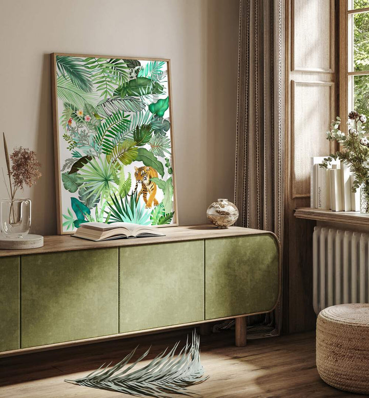 JUNGLE TIGER IV , FLORAL FLOWER PAINTINGS