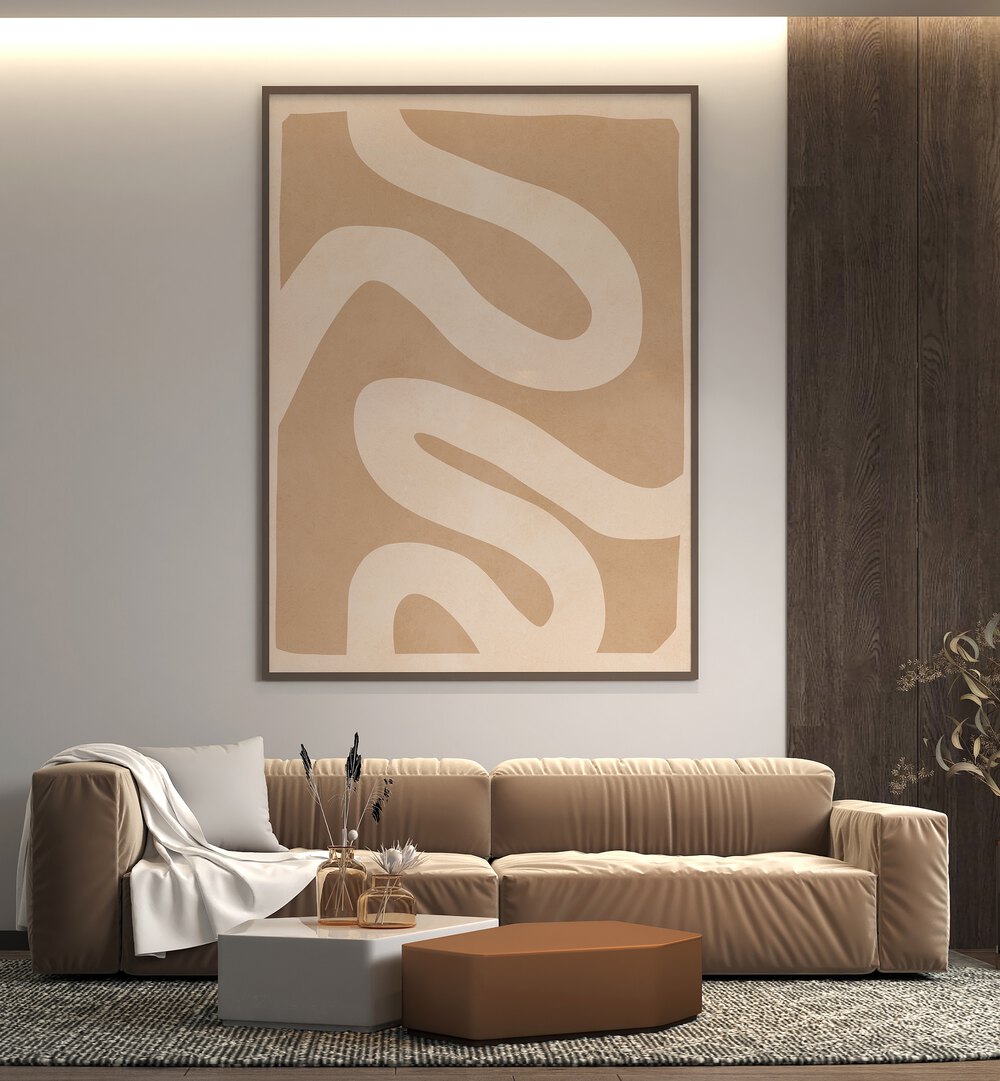 Stylish living room featuring EXPRESSIVE LINES V, ABSTRACT PAINTINGS, enhancing modern decor with artistic flair.