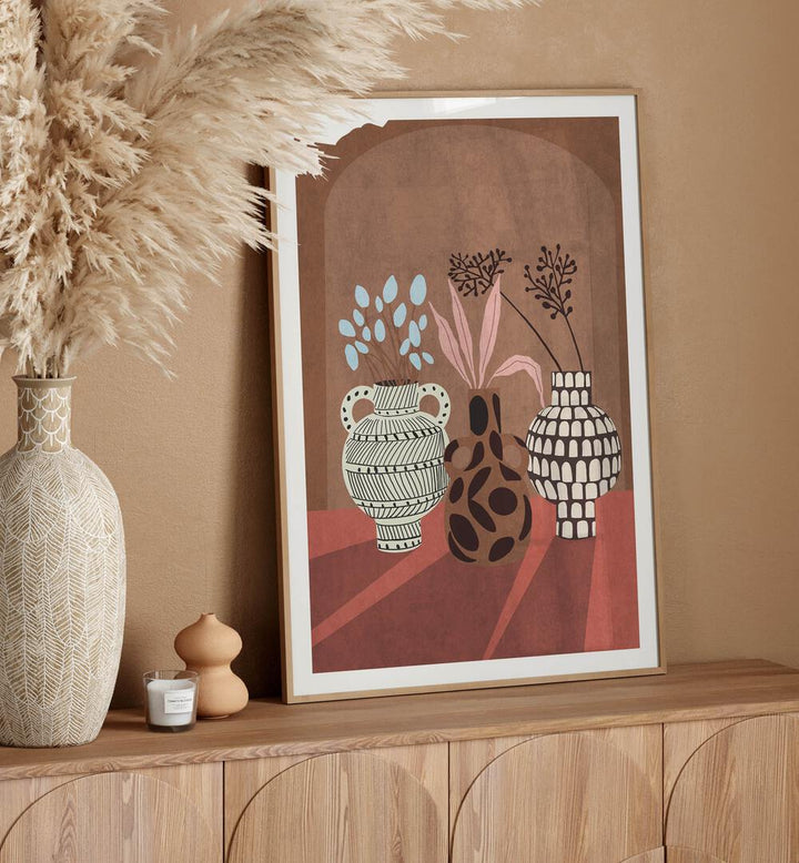 Stylish FLOWER VASE V, BOHO ART PAINTINGS by Emel Tunaboylu, perfect for enhancing your home decor.