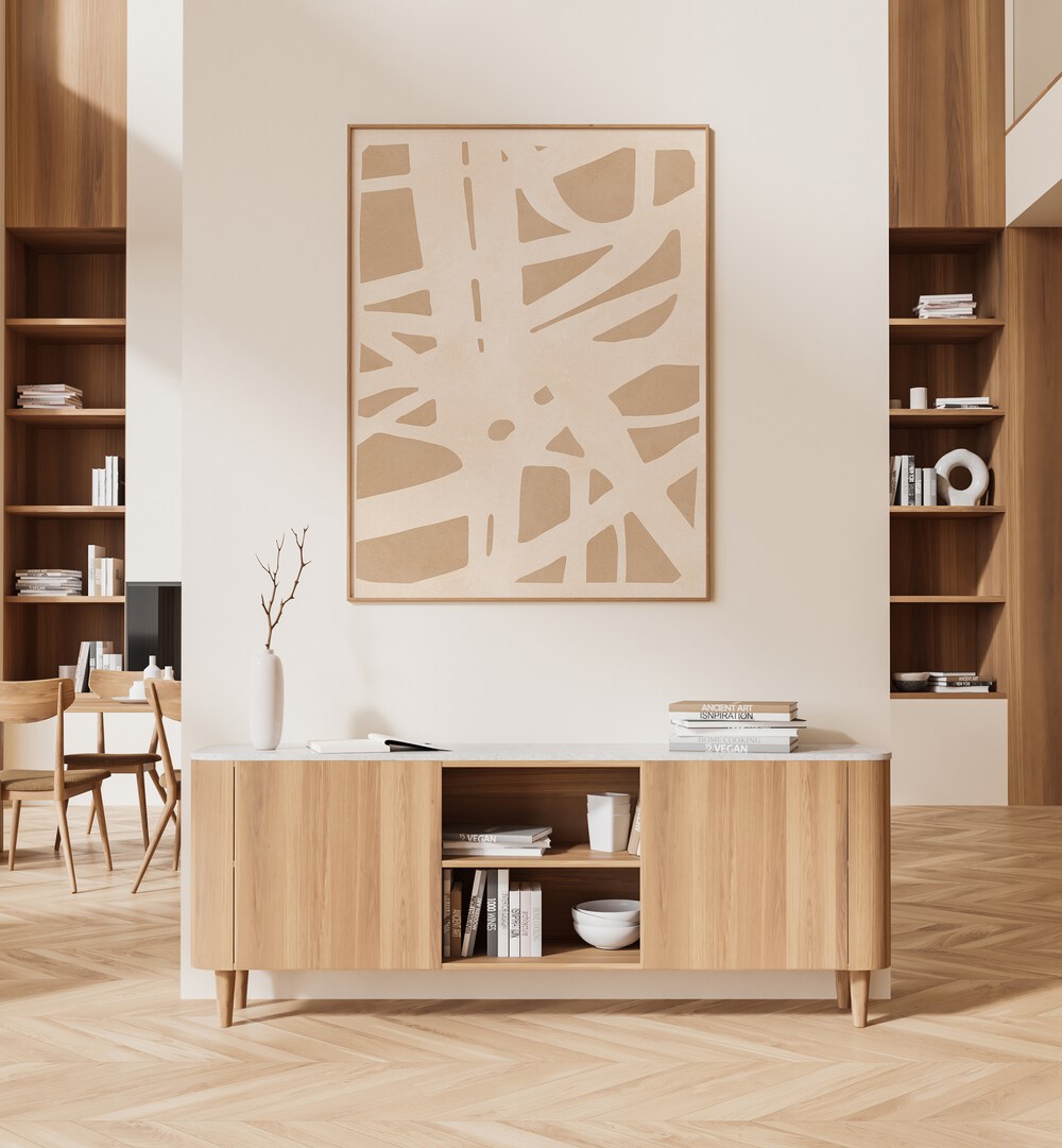 Elegant living space featuring EXPRESSIVE LINES III, ABSTRACT PAINTINGS, enhancing modern decor with artistic flair.