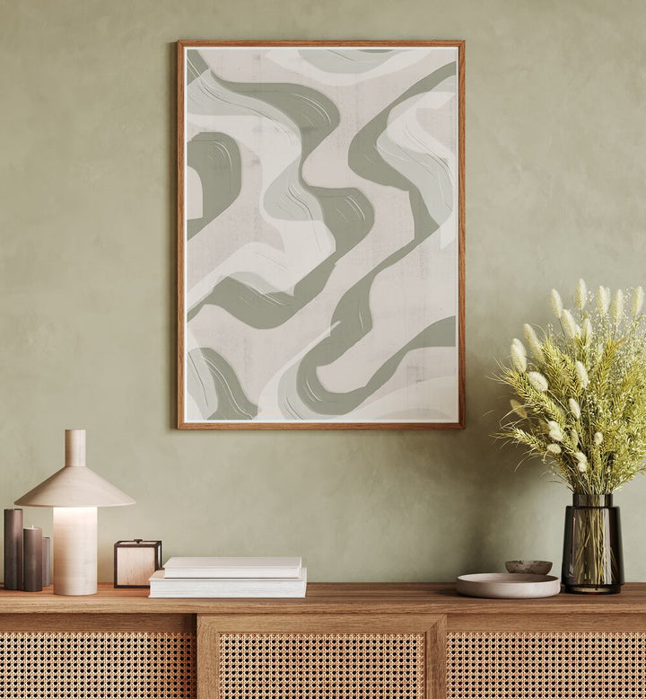 Transform your space with GREEN WAVES NO.3, BOHO ART PAINTINGS showcasing serene green abstract waves.