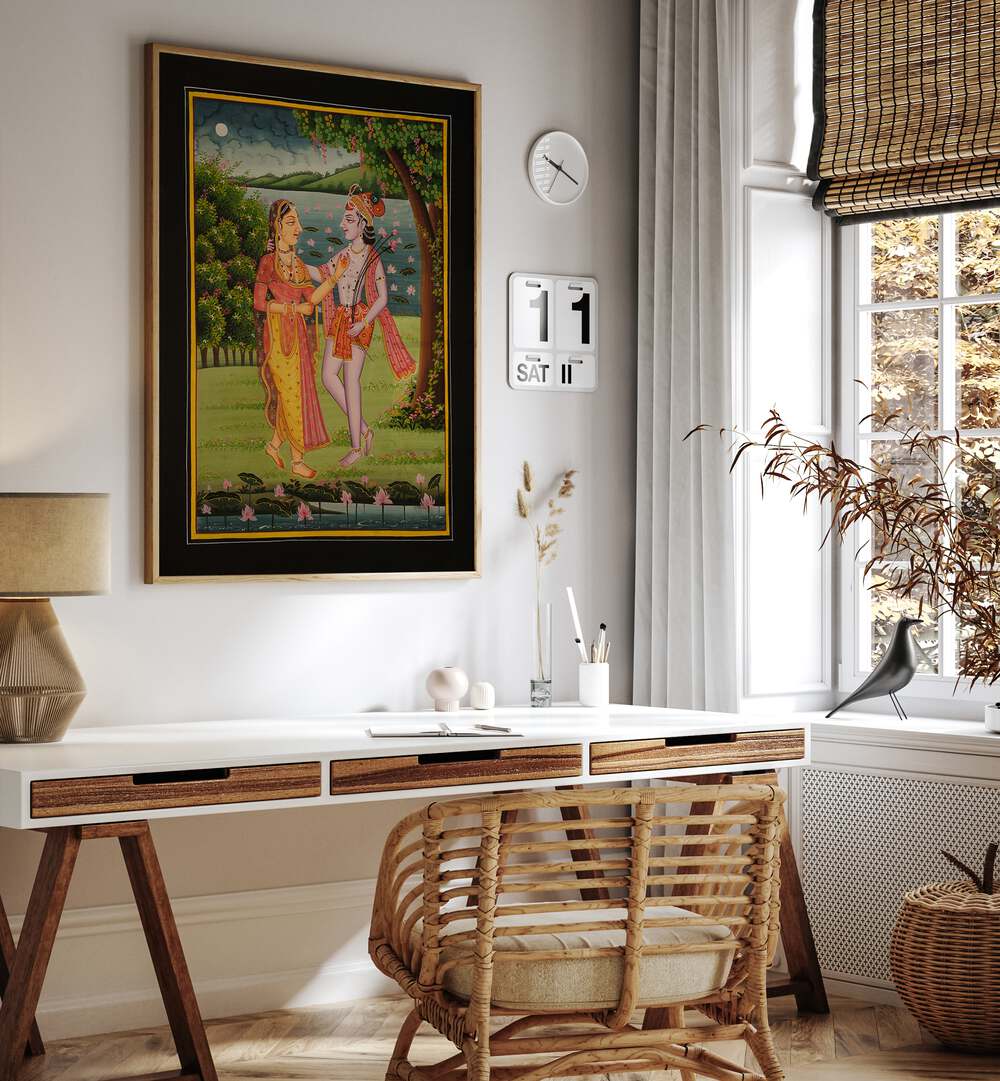 Experience divine love with RADHA KRISHNA II, INDIAN ART PAINTINGS, beautifully capturing Radha and Krishna's bond.