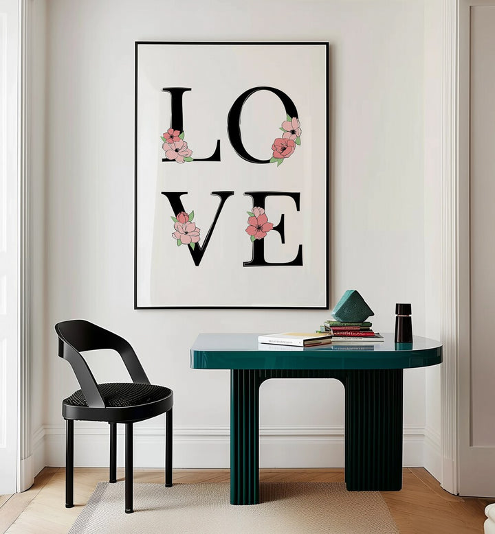 Stylish interior featuring BLOOMING LOVE, FASHION POSTERS, enhancing the decor with artful elegance.