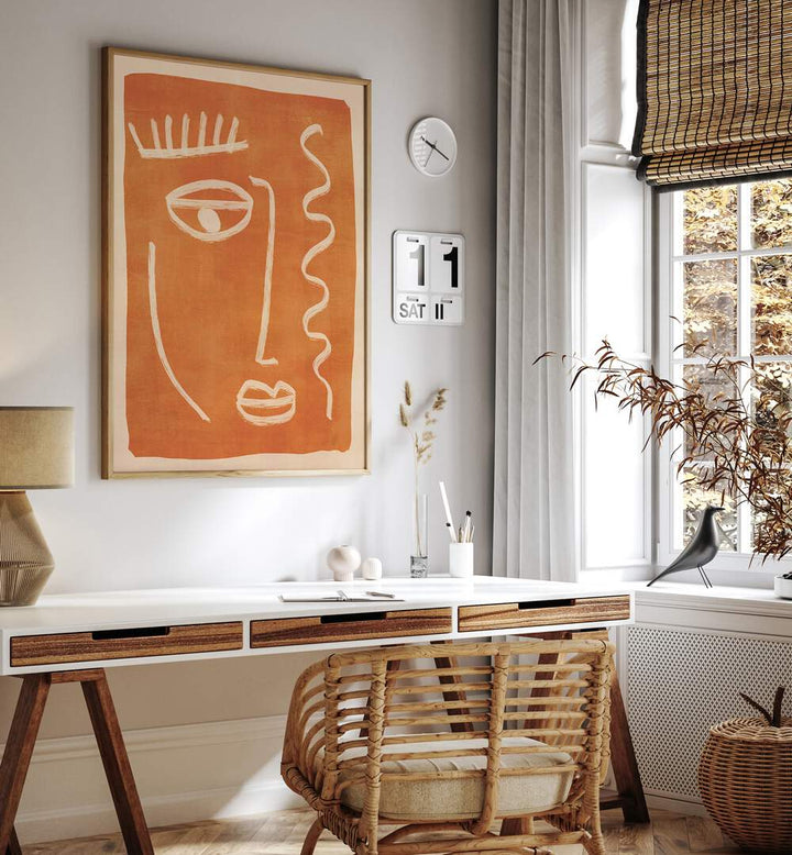 Stylish ABSTRACT FACE PORTRAIT, BOHO ART PAINTINGS adding bohemian charm to your workspace decor. Perfect for modern aesthetics.