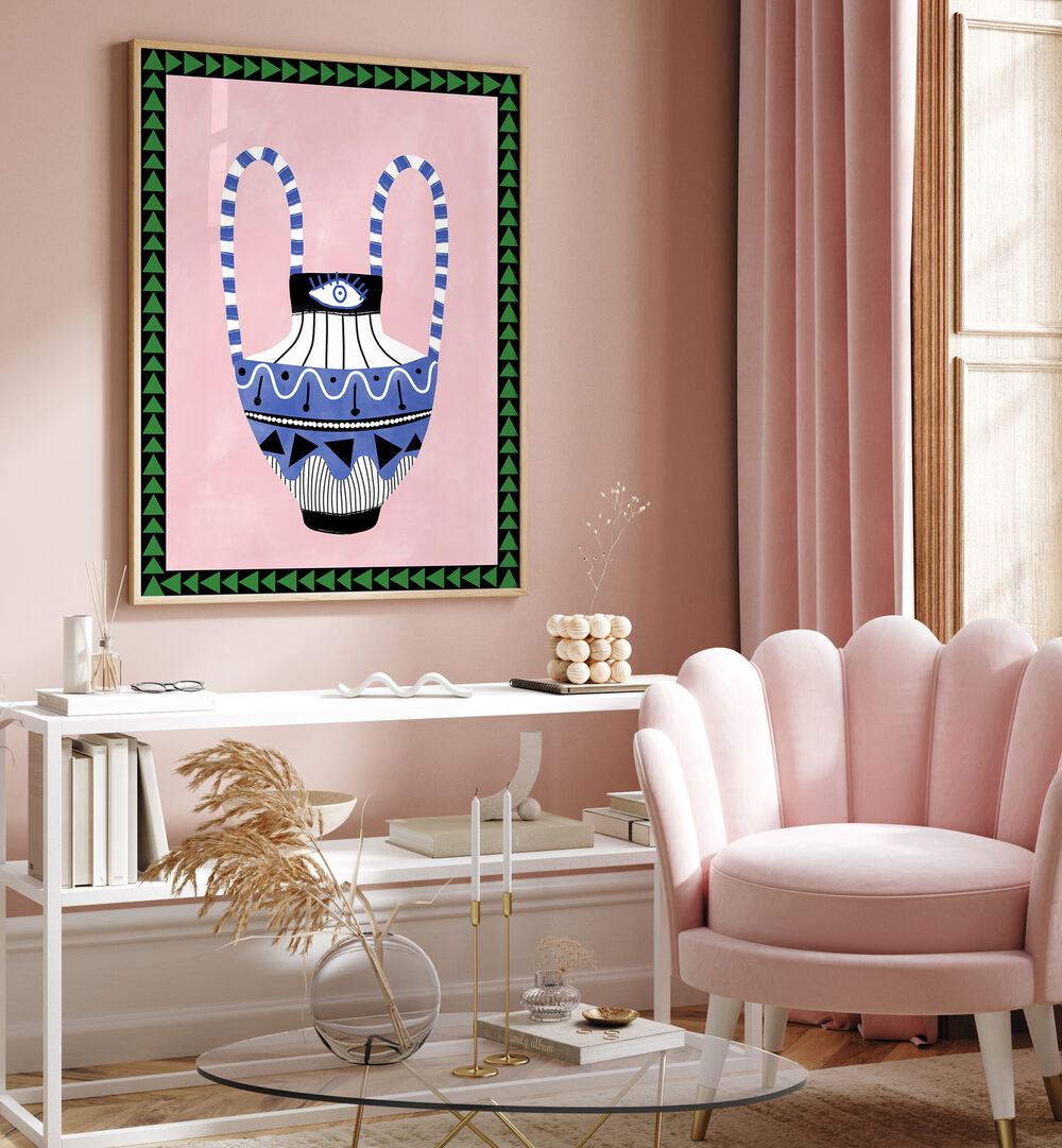 Transform your decor with the EVIL EYE VASE, FLORAL FLOWER PAINTINGS by Elena Ristova, blending beauty and protection.