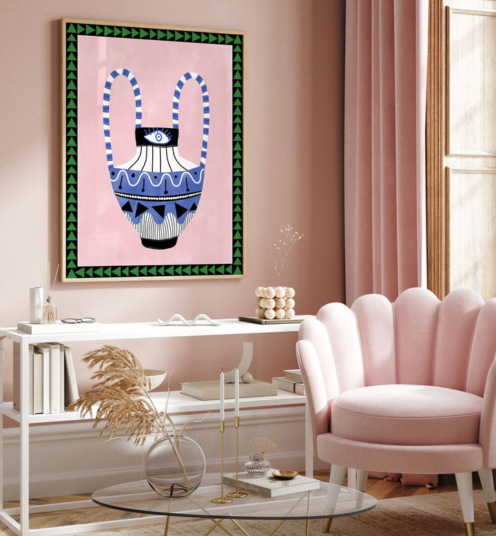 Transform your decor with the EVIL EYE VASE, FLORAL FLOWER PAINTINGS by Elena Ristova, blending beauty and protection.