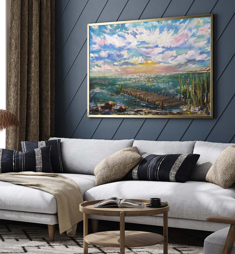 Bright and colorful HAPPY DAY, LANDSCAPE PAINTINGS enhance a modern living space, bringing nature's beauty indoors.