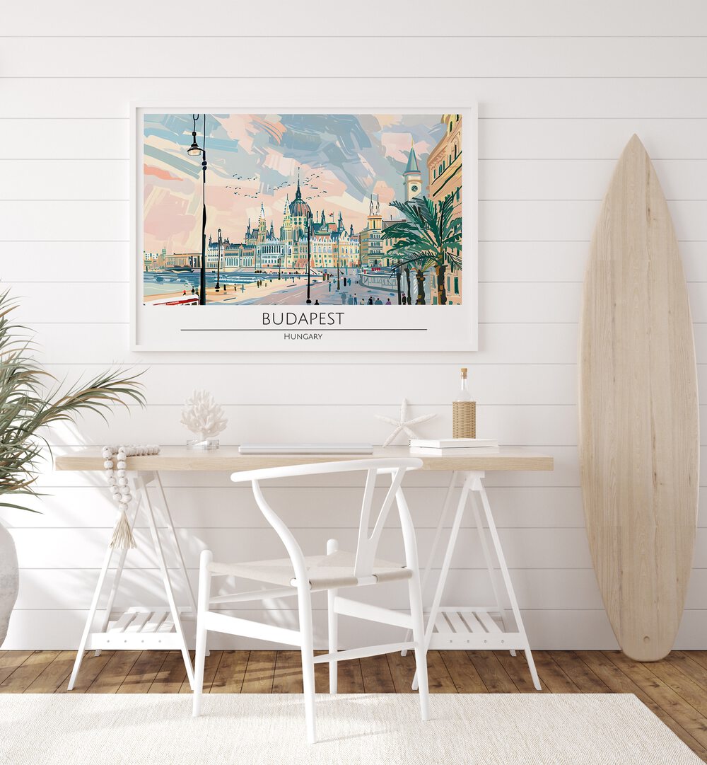 Stunning BUDAPEST CAPITAL CITY - HUNGARY, TRAVEL POSTERS on display, capturing the charm of Hungary's vibrant capital.