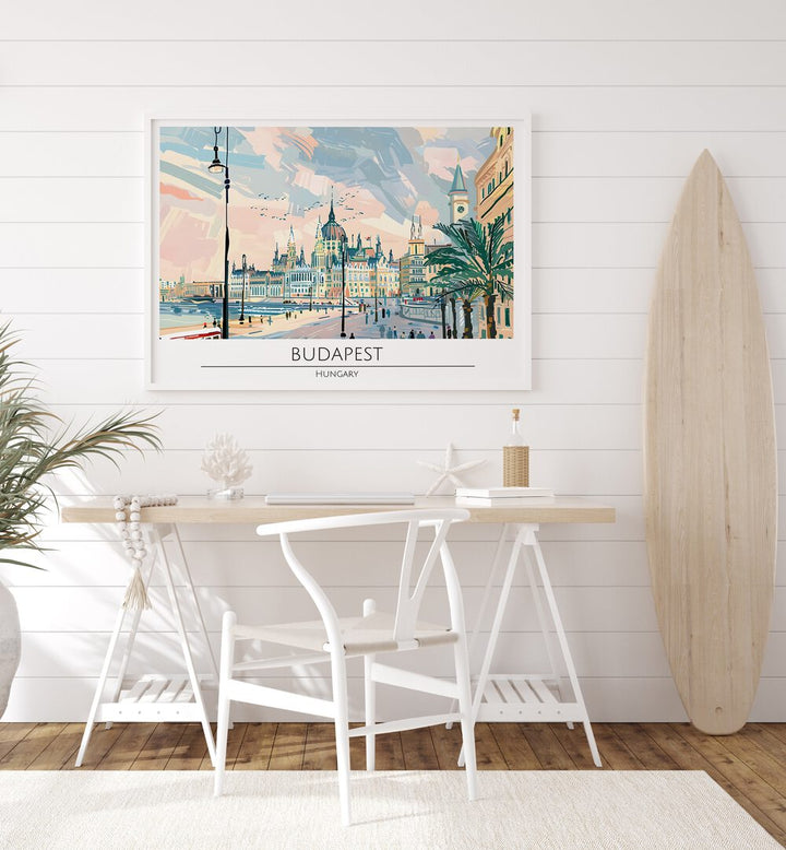Stunning BUDAPEST CAPITAL CITY - HUNGARY, TRAVEL POSTERS on display, capturing the charm of Hungary's vibrant capital.