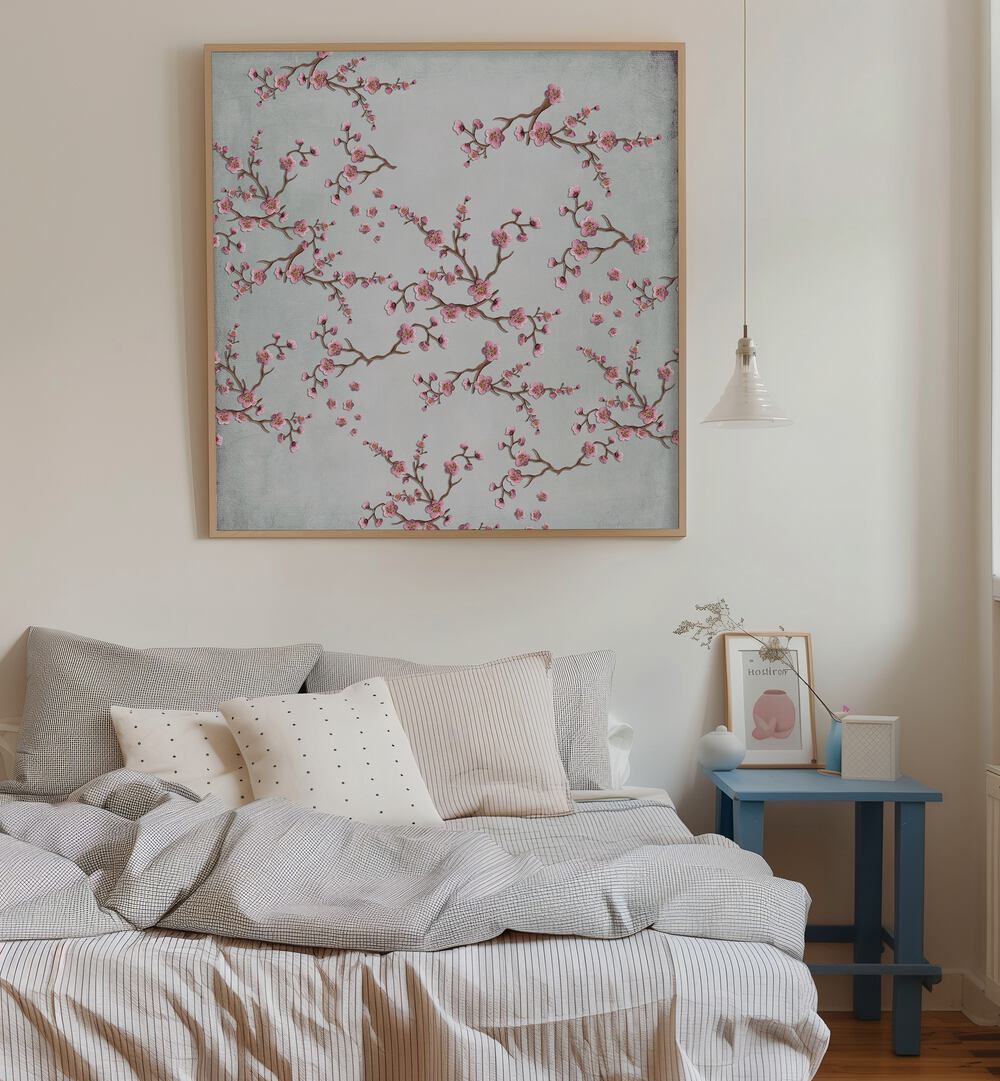 Elegant CHERRY BLOSSOM PINK FLOWERS, FLORAL FLOWER PAINTINGS enhance modern decor with their delicate beauty and charm.