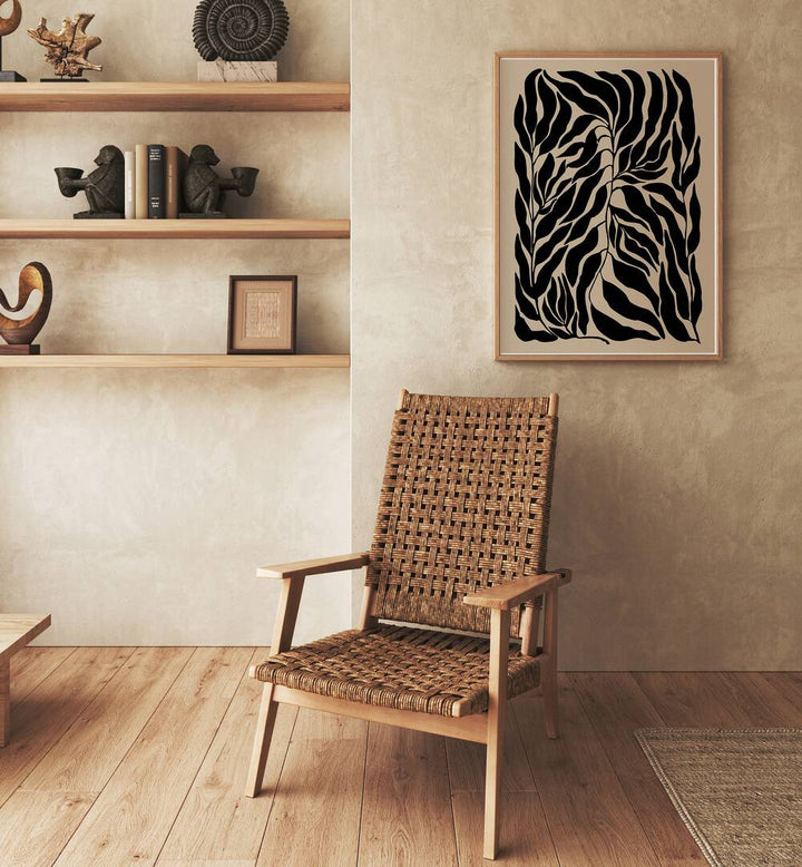 Elegant BLACK LEAVES, FLORAL FLOWER PAINTINGS displayed in a cozy interior, showcasing Elena Ristova's artistry.