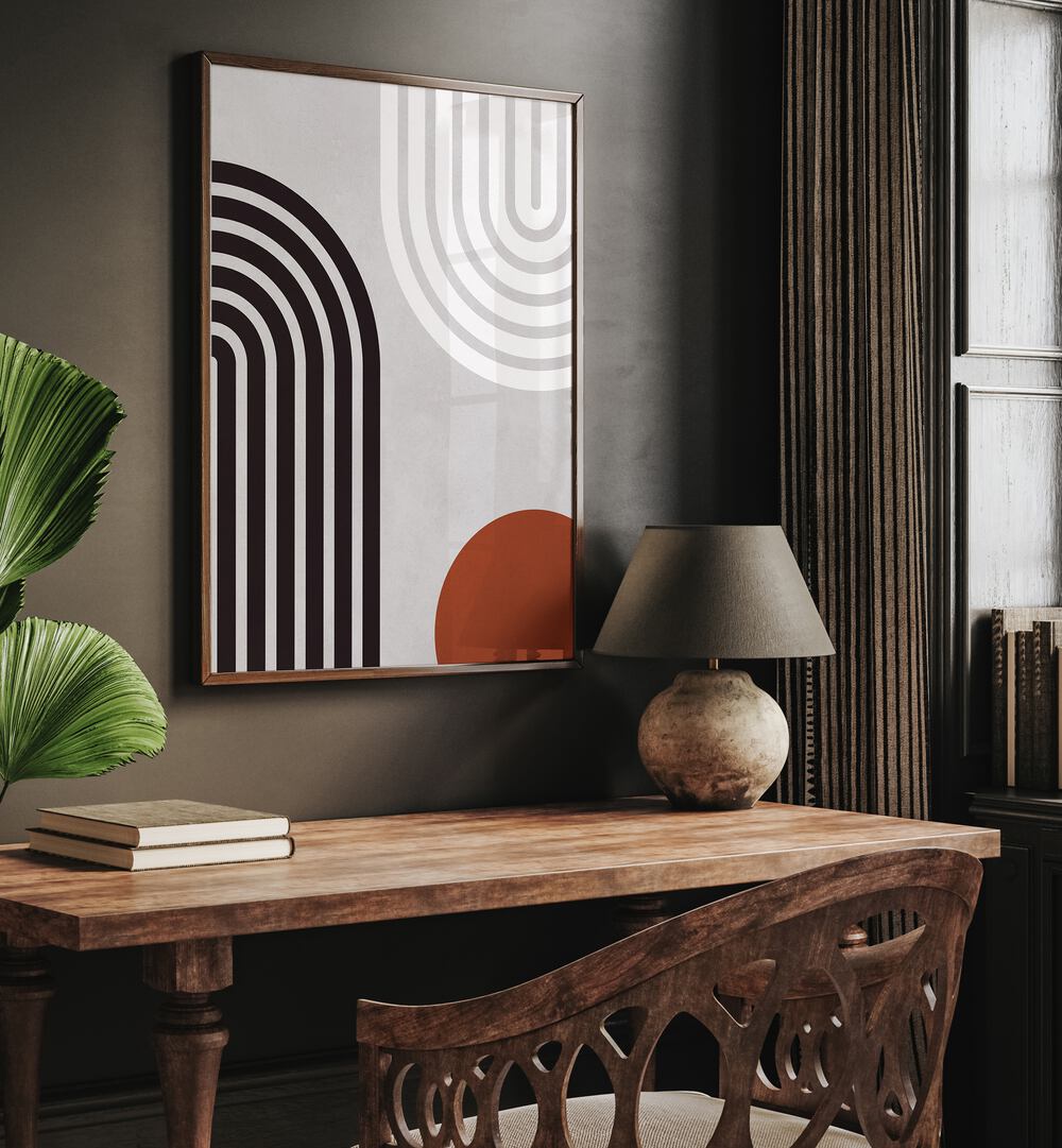 Modern interior featuring LINES AND CIRCLES XIV, BOHO ART PAINTINGS, enhancing creativity and style in any space.