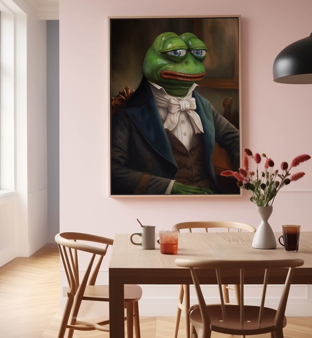 Decorate your space with SIR PEPE, ALTERED ART PRINTS by DIKHOTOMY, merging humor and creativity in style.