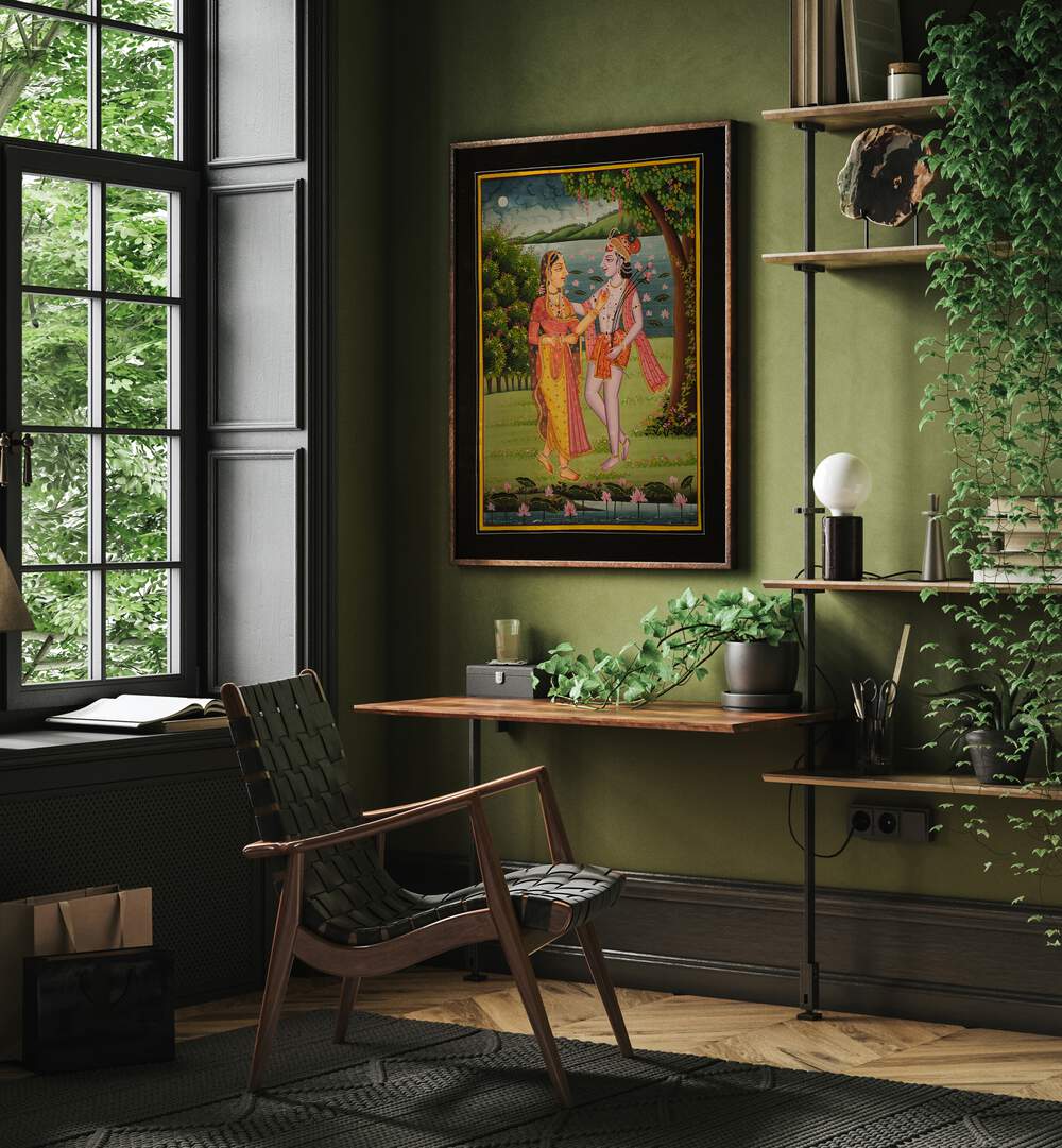 Discover the divine essence of RADHA KRISHNA II, INDIAN ART PAINTINGS, showcasing Radha and Krishna's beautiful bond.