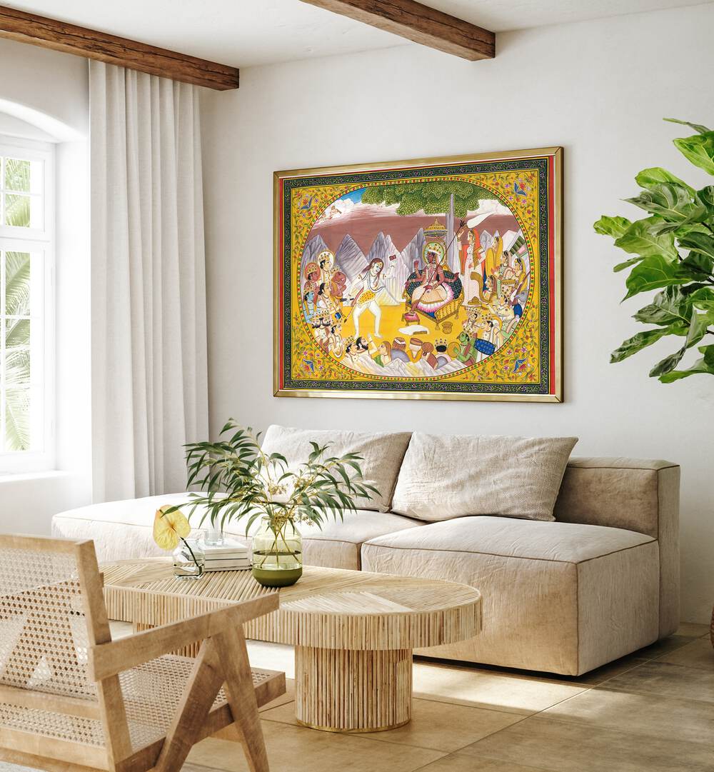 Vibrant SHIVA AND KALI, INDIAN ART PAINTINGS enhance your living space with rich cultural heritage and divine artistry.