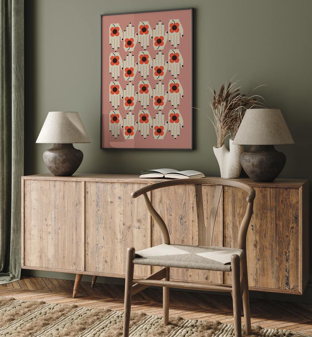 Stylish room with FLOWER IN THE HAND, FLORAL FLOWER PAINTINGS showcasing vibrant botanical art prints. Perfect for home decor.