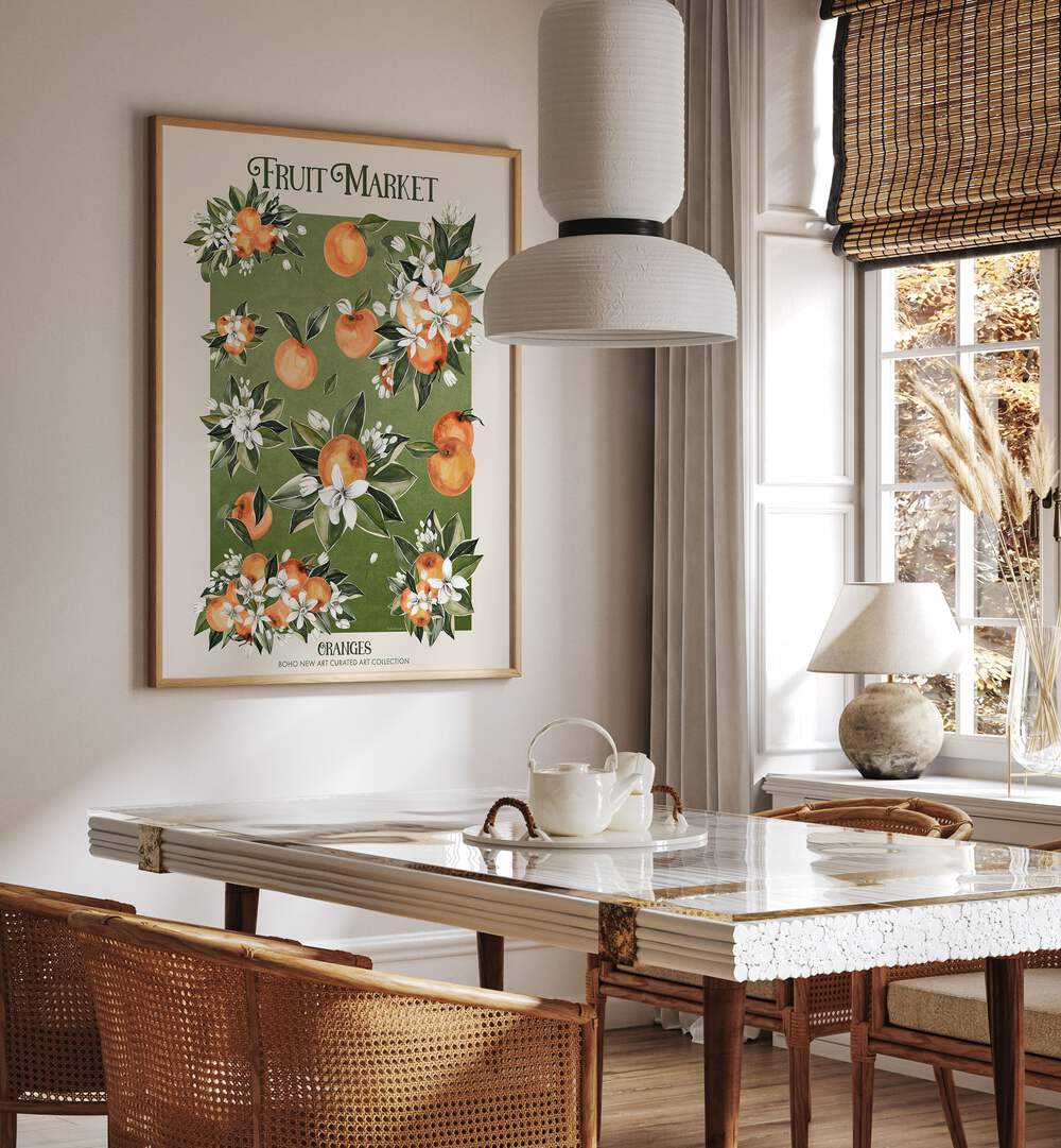 Bright and colorful FRUIT MARKET ORANGES, FLORAL FLOWER PAINTINGS enhance any space with vibrant artwork by Emel Tunaboylu.