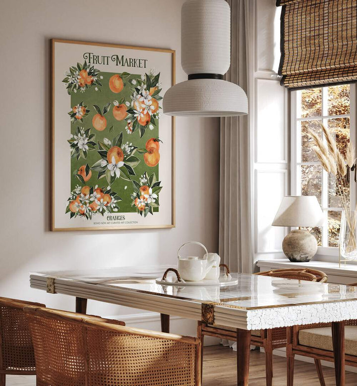 Bright and colorful FRUIT MARKET ORANGES, FLORAL FLOWER PAINTINGS enhance any space with vibrant artwork by Emel Tunaboylu.