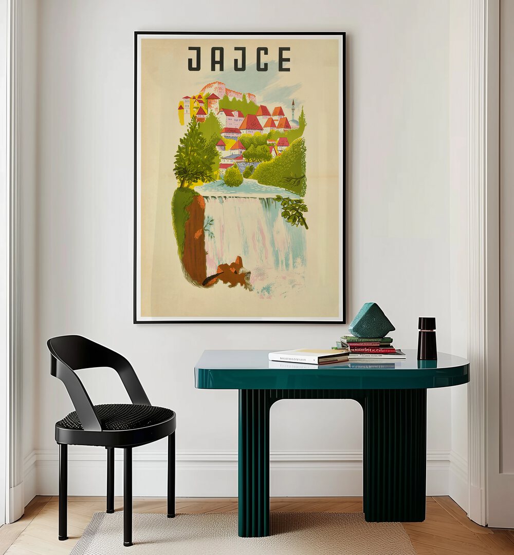 Colorful JAJCE Vintage Travel Posters showcasing the town's beauty and rich heritage, perfect for any art lover.