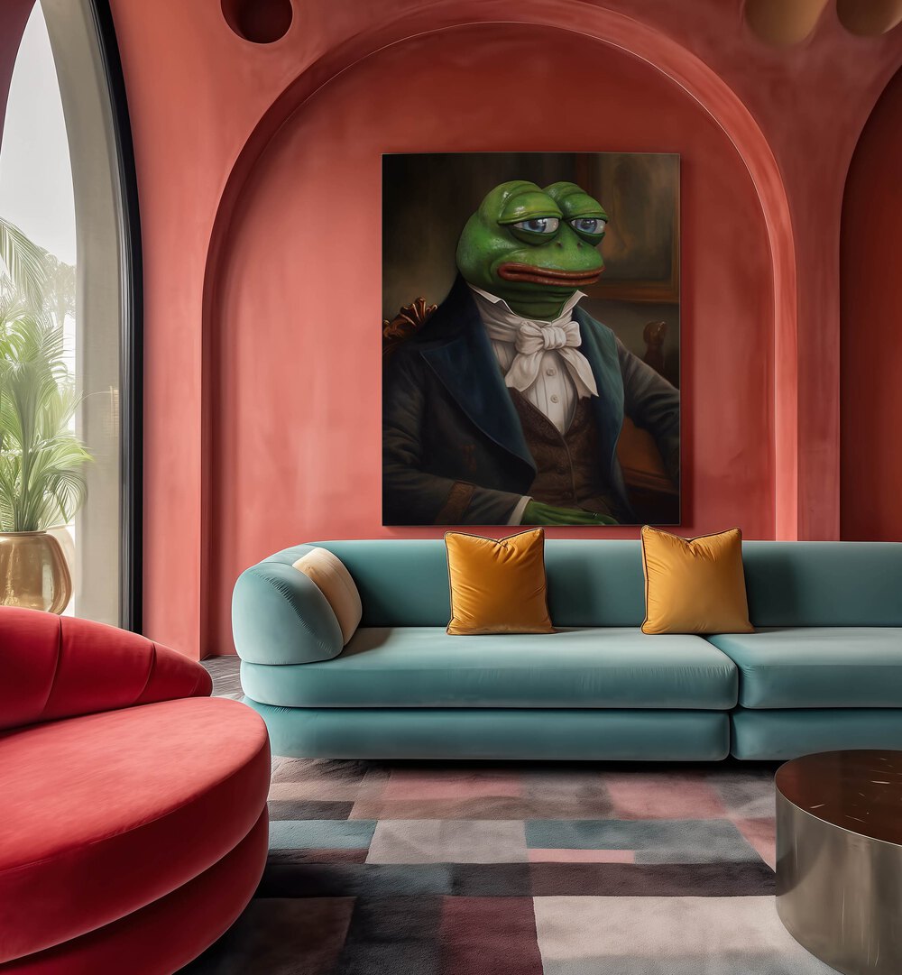 SIR PEPE, ALTERED ART PRINTS from DIKHOTOMY, adding a whimsical touch to modern interiors with artistic flair.