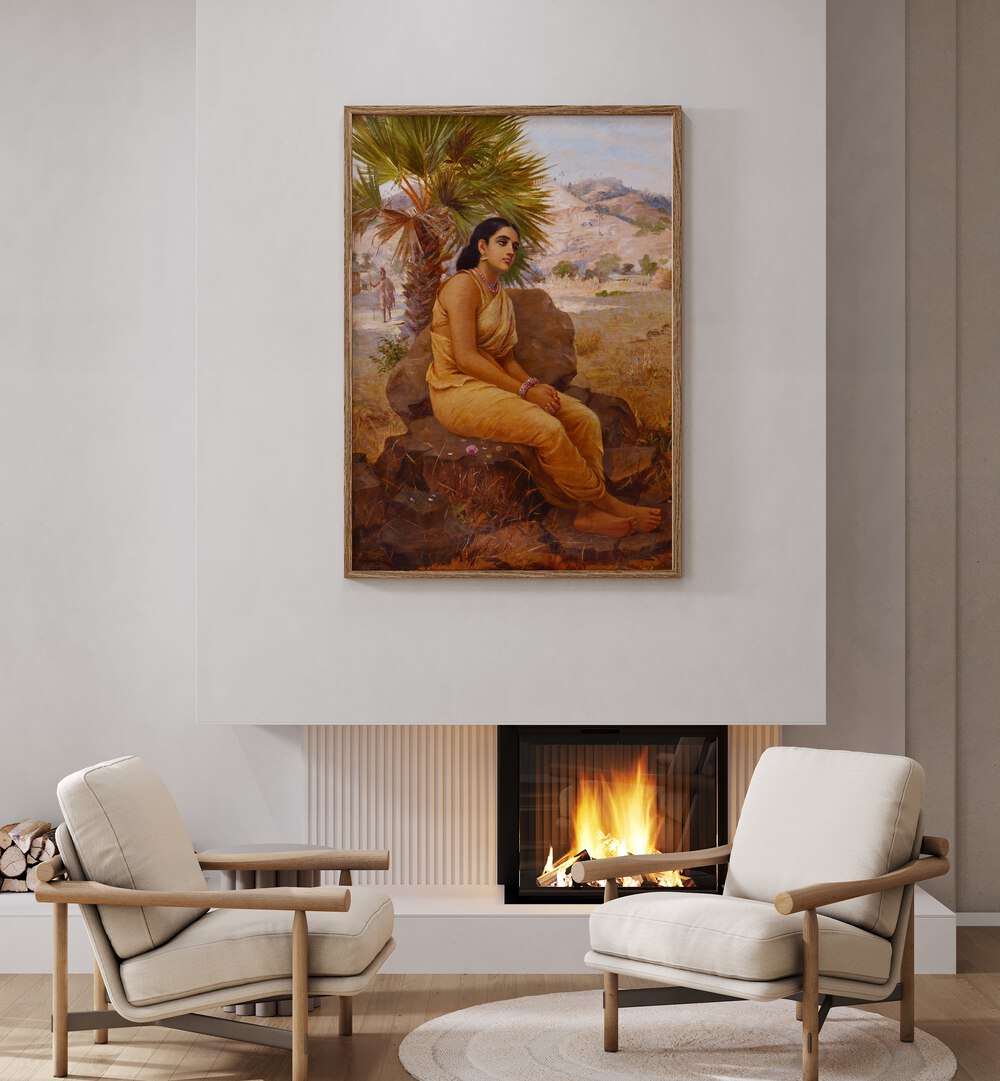 SHAKUNTALA LOST IN THOUGHTS , INDIAN ART PAINTINGS
