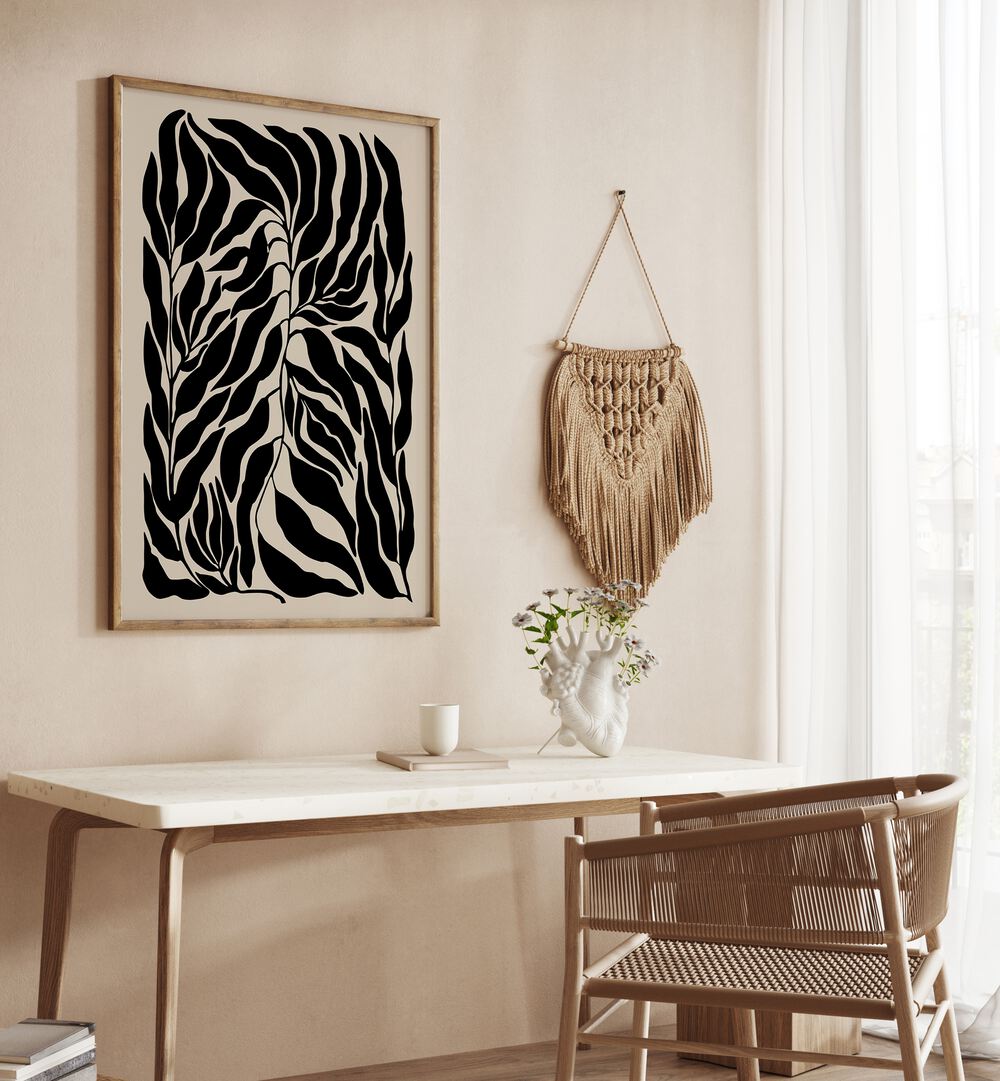 Stylish BLACK LEAVES, FLORAL FLOWER PAINTINGS by Elena Ristova enhance modern decor with botanical elegance.