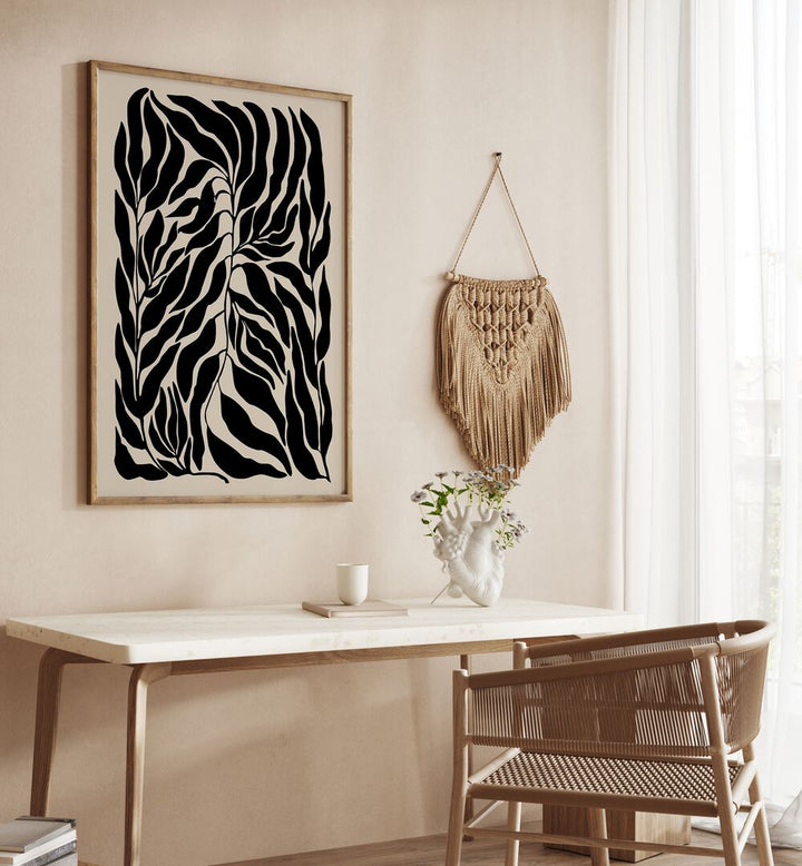 Stylish BLACK LEAVES, FLORAL FLOWER PAINTINGS by Elena Ristova enhance modern decor with botanical elegance.